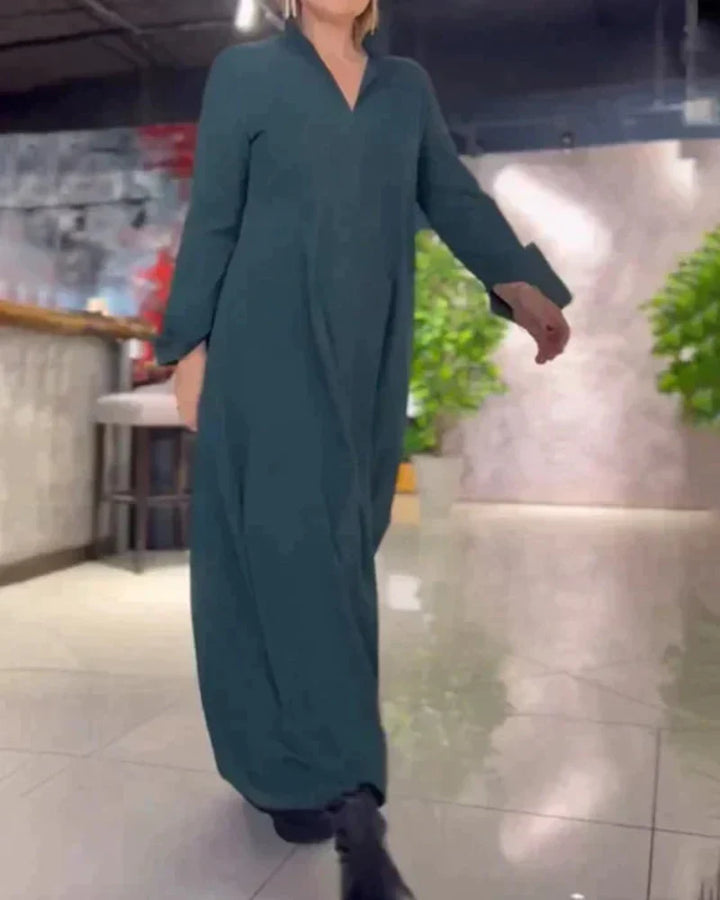 LINA | LONG BUTTON-UP DRESS WITH POCKETS