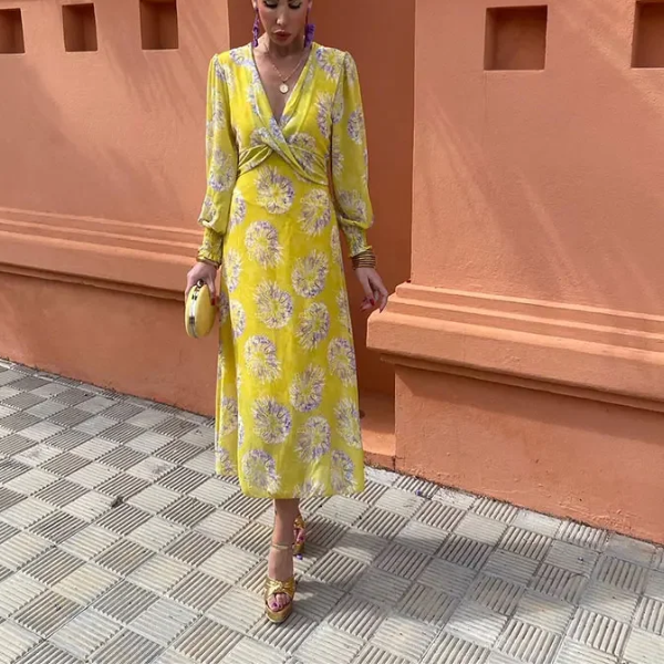 NINA | ELEGANT YELLOW DRESS WITH PRINT