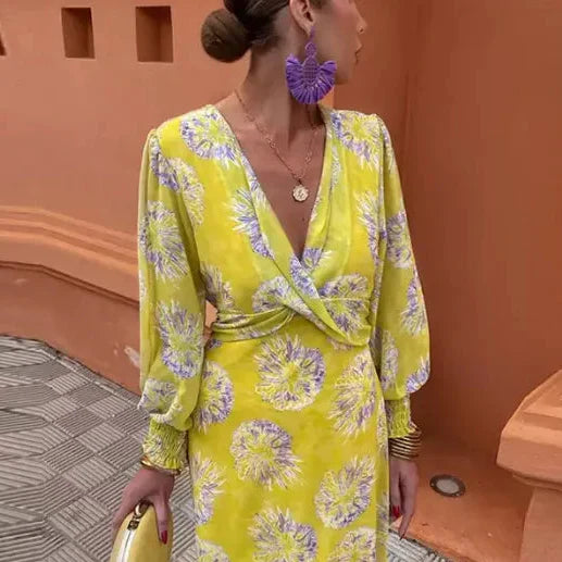 NINA | ELEGANT YELLOW DRESS WITH PRINT