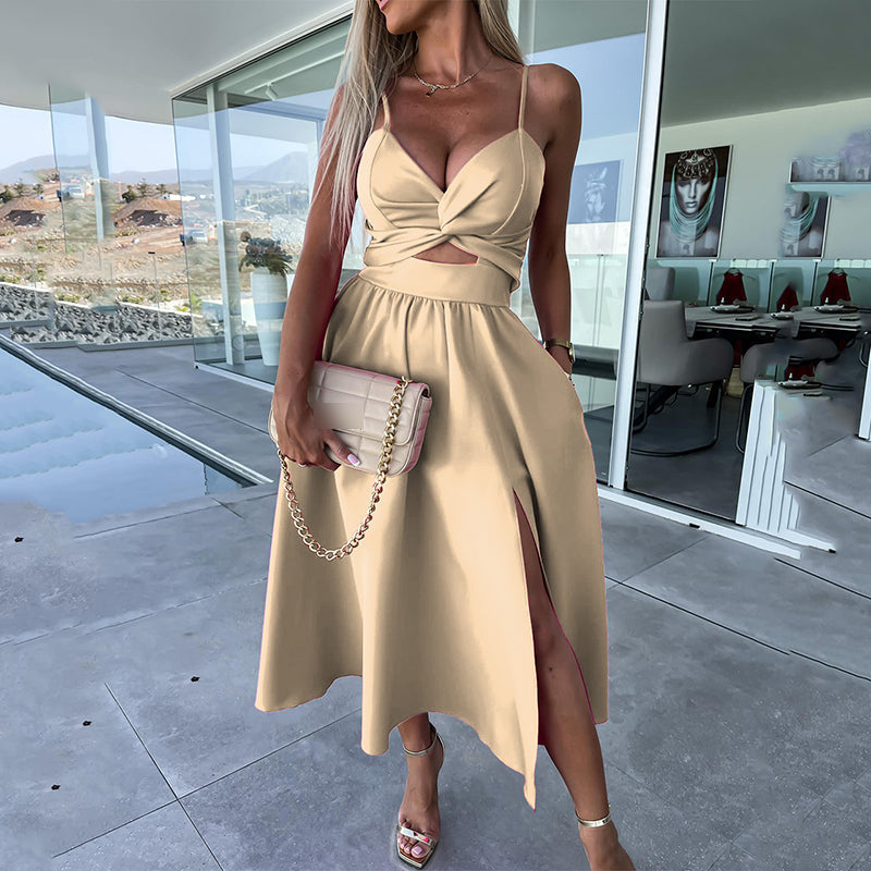 CASSANDRA | ELEGANT SPAGHETTI STRAP DRESS WITH SLIT