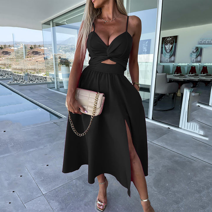 CASSANDRA | ELEGANT SPAGHETTI STRAP DRESS WITH SLIT
